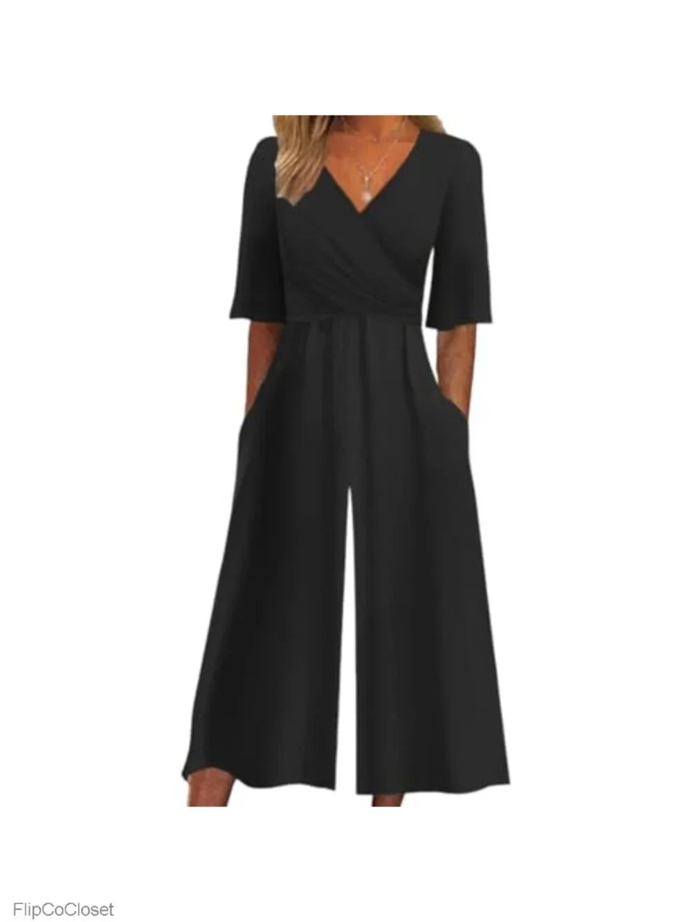 Boho Floral V Neck Short Sleeve Wide Leg Jumpsuit with Pockets